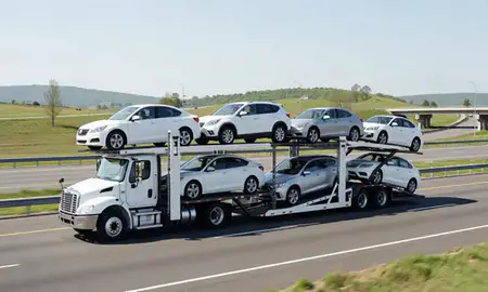 Multi-level car carrier on the highway to Catonsville, Maryland, United States