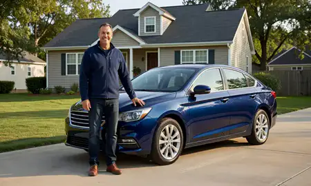 Customer with their delivered car in Catonsville, Maryland, United States