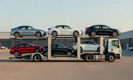 Car transporter parked in an industrial area of Clinton, Maryland, United States