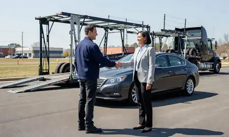 Vehicle owner beside their delivered car in Columbia, Maryland, United States