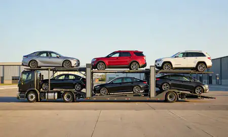 Car transporter parked in an industrial area of Columbia, Maryland, United States