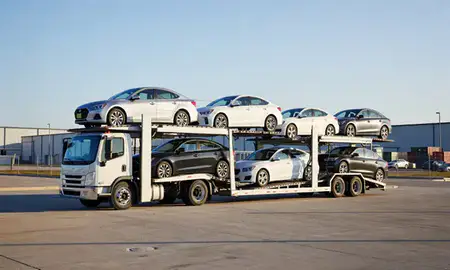 Car transporter loaded with vehicles in Columbia, Maryland, United States