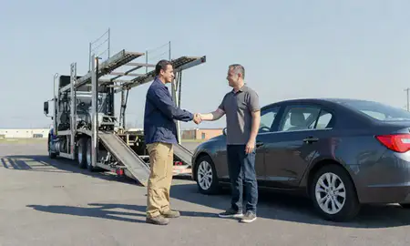 Vehicle owner beside their delivered car in Dundalk, Maryland, United States
