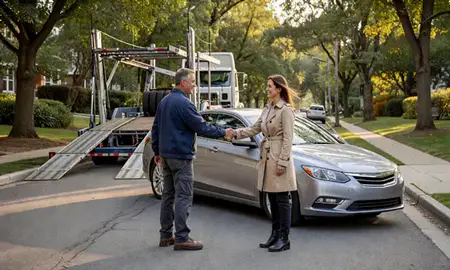 Vehicle owner beside their delivered car in Ellicott City, Maryland, United States