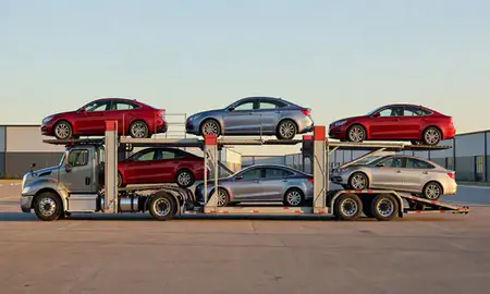 Car transporter parked in an industrial area of Essex, Maryland, United States