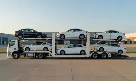 Car transporter parked in an industrial area of Frederick, Maryland, United States