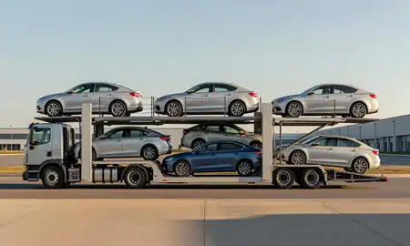 Car transporter parked in an industrial area of Gaithersburg, Maryland, United States