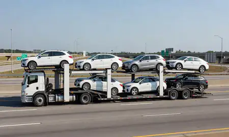 Multi-level car carrier on the highway to Germantown, Maryland, United States
