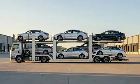 Car transporter parked in an industrial area of Germantown, Maryland, United States