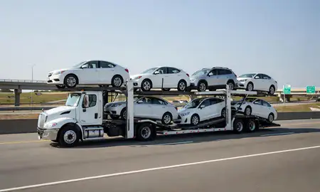 Multi-level car carrier on the highway to Glen Burnie, Maryland, United States