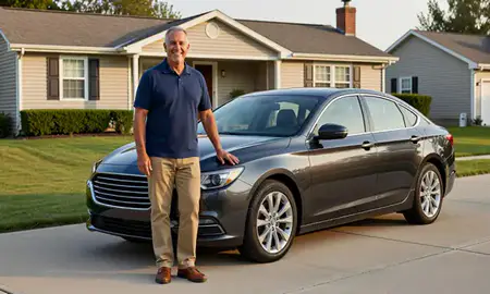 Customer with their delivered car in Glen Burnie, Maryland, United States