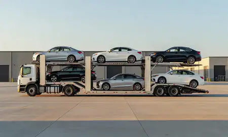 Car transporter parked in an industrial area of Glen Burnie, Maryland, United States