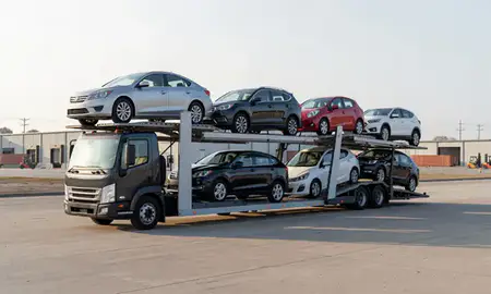 Car transporter loaded with vehicles in Glen Burnie, Maryland, United States