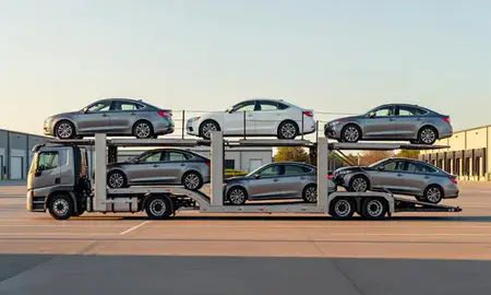 Car transporter parked in an industrial area of Hagerstown, Maryland, United States