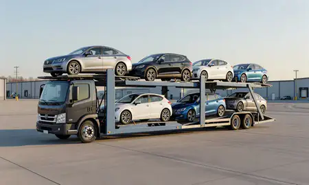 Car transporter loaded with vehicles in Hagerstown, Maryland, United States