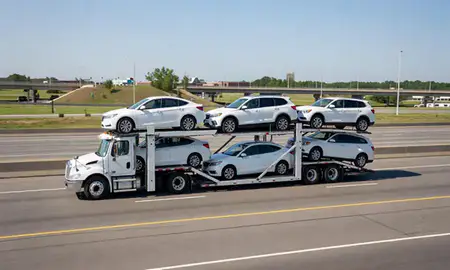 Multi-level car carrier on the highway to North Bethesda, Maryland, United States
