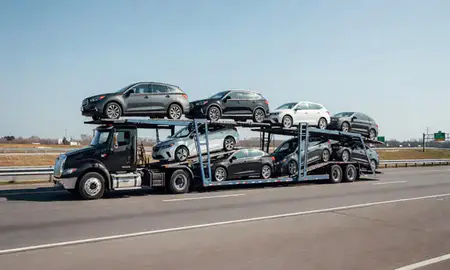 Multi-level car carrier on the highway to Odenton, Maryland, United States
