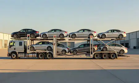 Car transporter parked in an industrial area of Odenton, Maryland, United States