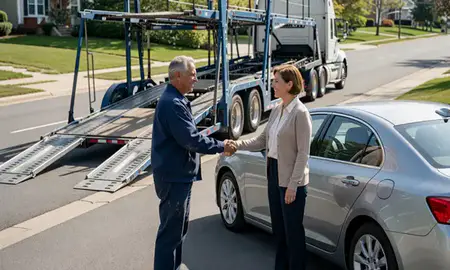 Vehicle owner beside their delivered car in Potomac, Maryland, United States