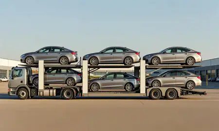 Car transporter parked in an industrial area of Potomac, Maryland, United States