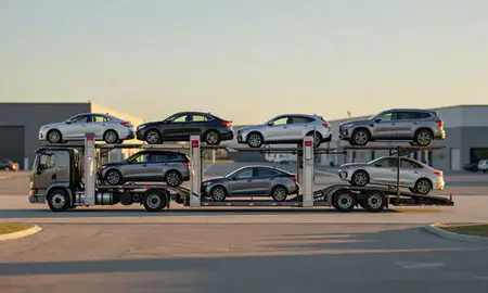 Car transporter parked in an industrial area of Salisbury, Maryland, United States