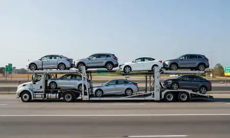Multi-level car carrier on the highway to Severn, Maryland, United States