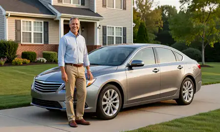Customer with their delivered car in Severn, Maryland, United States