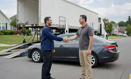 Vehicle owner beside their delivered car in Severn, Maryland, United States