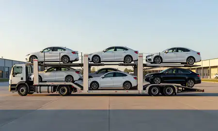 Car transporter parked in an industrial area of Severn, Maryland, United States