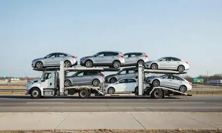 Multi-level car carrier on the highway to Severna Park, Maryland, United States