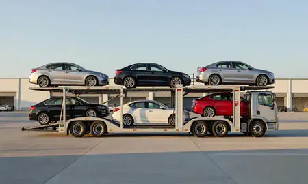 Car transporter parked in an industrial area of Severna Park, Maryland, United States