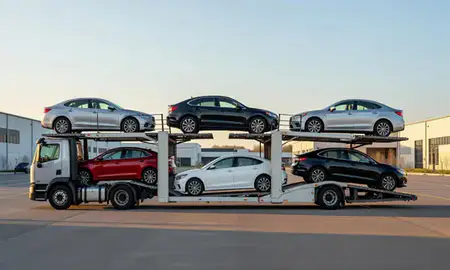 Car transporter parked in an industrial area of Silver Spring, Maryland, United States