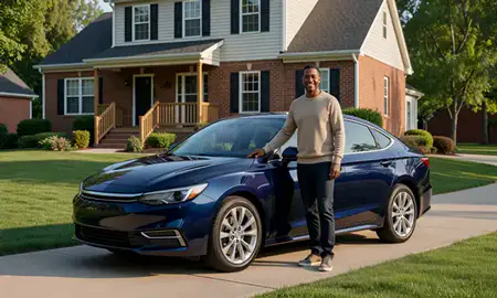 Customer with their delivered car in Towson, Maryland, United States