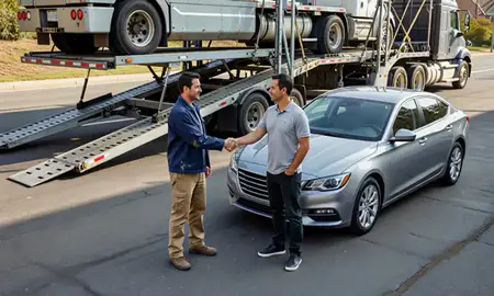 Vehicle owner beside their delivered car in Towson, Maryland, United States