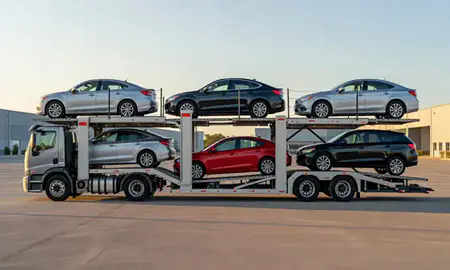 Car transporter parked in an industrial area of Towson, Maryland, United States