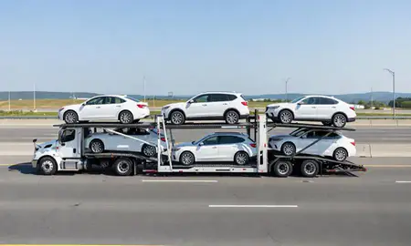 Multi-level car carrier on the highway to Waldorf, Maryland, United States