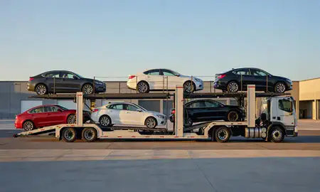 Car transporter parked in an industrial area of Waldorf, Maryland, United States