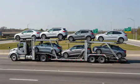 Multi-level car carrier on the highway to Wheaton, Maryland, United States