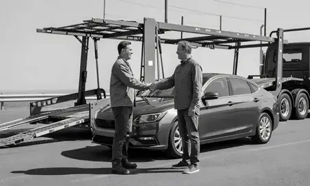 Vehicle owner beside their delivered car in Wheaton, Maryland, United States