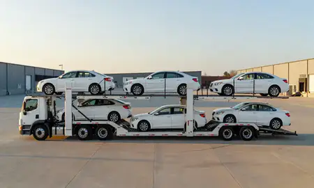 Car transporter parked in an industrial area of Wheaton, Maryland, United States