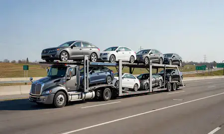 Multi-level car carrier on the highway to Woodlawn, Maryland, United States