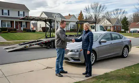 Vehicle owner beside their delivered car in Woodlawn, Maryland, United States