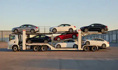 Car transporter parked in an industrial area of Woodlawn, Maryland, United States