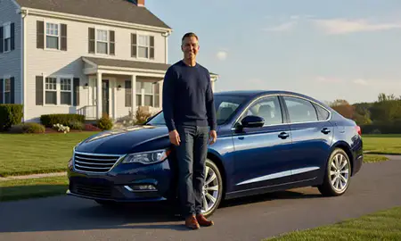 Customer with their delivered car in Massachusetts, United States