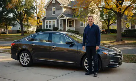 Car delivered to a driveway in Massachusetts, United States