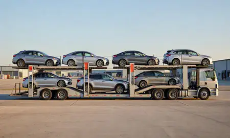 Car transporter parked in an industrial area of Attleboro, Massachusetts, United States