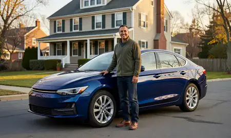 Customer with their delivered car in Boston, Massachusetts, United States