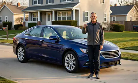 Car delivered to a driveway in Boston, Massachusetts, United States