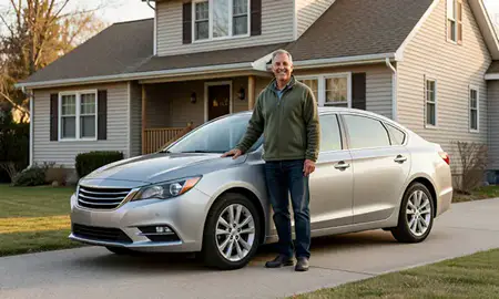 Customer with their delivered car in Brockton, Massachusetts, United States