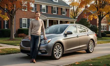 Customer with their delivered car in Cambridge, Massachusetts, United States